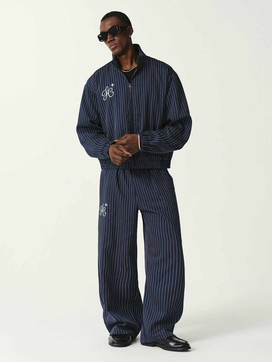 STYNVO Men's Letter Stripe Long Sleeve Zip-Up Jacket And Stripe Pants Casual Set - Blue - View 1