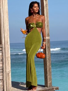 Opulessa Women's Solid Color Sequin Dress For Spring/Summer Vacation - Green - View 6