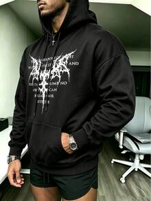 GymBeat Men's Letter Print Long Sleeve Hooded Sweatshirt - Black - View 6