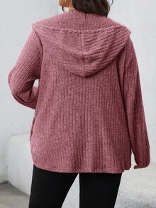 SHEIN LUNE 大尺碼女款純色前拉鍊連帽休閒夾克，秋季新年女裝套裝，冬季洋裝冬裝，女款電音派對穿搭，感恩節穿搭 - 中紫紅色 - 查看 2