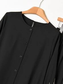 Rusticease Floral Embroidered Single-Breasted Long Shirt And Pants Set For Middle-Aged And Elderly Women - Black - View 5