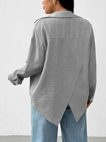 Shapeblank Plus Size Striped Casual Versatile Everyday Shirt - Black and White - View 1