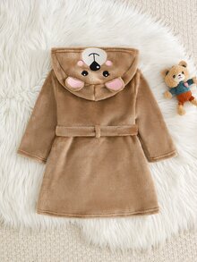 Cozy Pixies Baby Girl Baby Girl Casual Daily Comfortable Embroidered Hooded Open Front Plush Loungewear Robe - Khaki - View 2