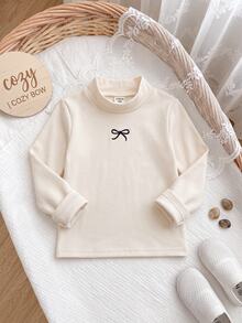 SHEIN Baby Girl Cute Versatile Knitted Thermal Lined Top, Autumn/Winter - White - View 3