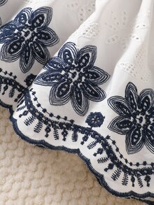 SHEIN 2件組新生兒鏤空刺繡洋裝與髮帶套裝，甜美小披肩二合一開襟公主洋裝附髮帶，秋季度假出遊穿搭 - 藏蓝色 - 查看 7