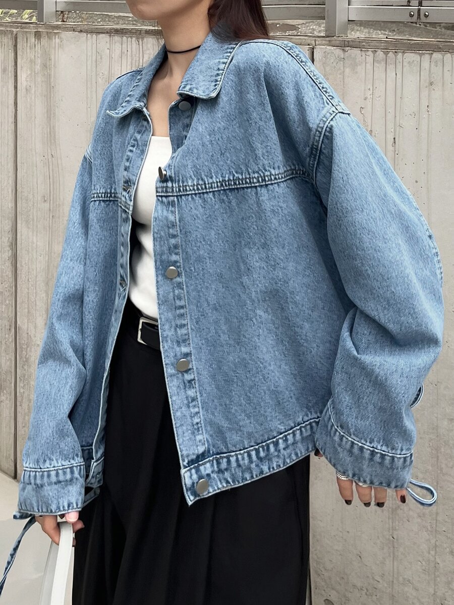 FRIFUL Jaket Denim Kasual Wanita Kancing Tunggal untuk Sehari-hari - Biru - View 1