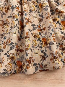 SHEIN 女嬰花卉圖案荷葉領長袖洋裝 - 摩卡棕 - 查看 5