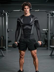 GymBeat Men's Striped Raglan Long Sleeve Casual Fitness Sports T-Shirt - Black - View 4