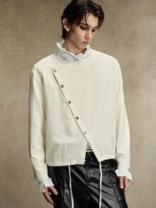 ROMWE MEN Men's Casual Asymmetric Placket Fashion Shirt - Apricot - View 1