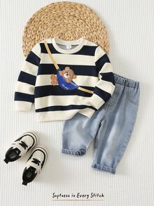 Cozy Pixies 男嬰保暖內裡休閒百搭牛仔長褲，附口袋，秋冬款 - 藍色 - 查看 3