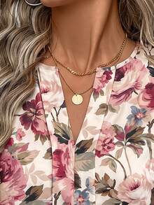 SHEIN LUNE 休閒簡約女款復古大花朵辦公襯衫，適合春秋穿著 - 彩色 - 查看 10