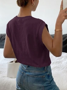 Siren Gaze 女款休閒短袖T恤，95%棉，女款休閒服飾 - 紫色 - 查看 2
