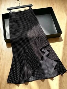 SHEIN LUNE CURVE Plus Size Women's Premium Polka Dot Pattern Asymmetrical Hem Skirt - Black - View 4