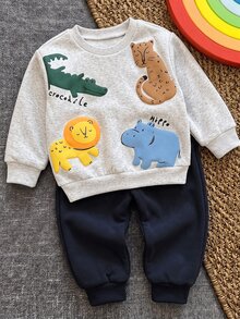 兒童嬰幼兒圓領休閒套頭秋季運動衫 - 彩色 - 查看 1