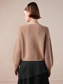 Barévion Women's Solid Color Drop Shoulder Long Sleeve Knit Cardigan - Apricot - View 7