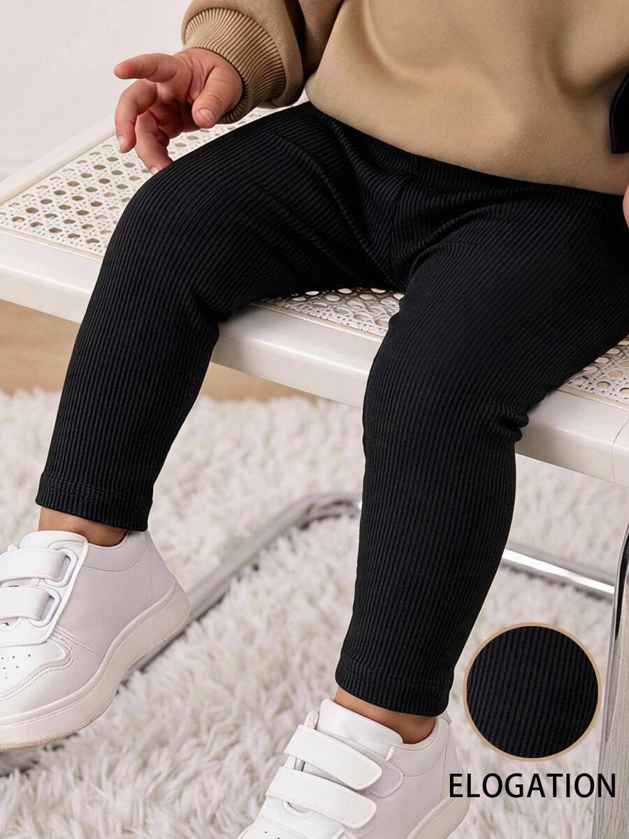 SHEIN Baby Girl Casual Comfortable Versatile Elastic Ice Silk Skinny Long Pants - Black - View 1