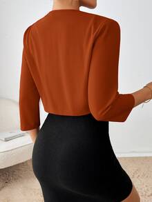 SHEIN Essnce 女款素色百褶設計前開襟短版夾克 - 鏽棕色 - 查看 2