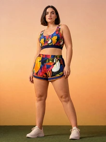 CAJUNI Plus-Size Tropical Toucan Print Sports Bra With Removable Pads - Multicolor - View 7