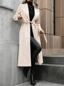 EMERY ROSE 女款長袖翻領大衣 - 杏色 - 查看 1