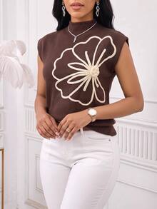 SHEIN Lady Vacation Hollow Knit Women's Sweater - Brown - View 6