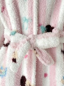 SHEIN 青少年女孩可愛狗狗印花毛絨內裡加厚居家服，適合日常穿著，秋冬款 - 彩色 - 查看 6