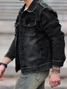 Manfinity LEGND Men's Black & Grey Youth Street Style Frayed Denim Jacket - Black - View 4