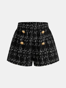 Kids Young Girl Plaid Long Sleeve Jacket And Shorts Set - Black - View 8