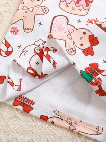 SHEIN Young Girl Casual Comfortable Cute Christmas Style Printed Pattern Fitted Pajama Set - Multicolor - View 5