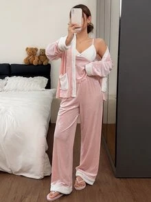 SHEIN Sweet Women's New Winter Premium Cute Loungewear 3 Pieces Set - Pink - View 4