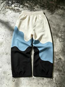 Sport MetroGents Men's Letter Print Drawstring Waist Colorblock Sports Long Pants - Multicolor - View 2