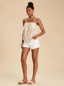 Travachic Women's Contrast Lace Ruffle Front Tie Fashion Camisole Top - Apricot - View 4