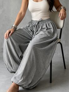 Linhara CURVE Autumn/Winter Casual Relaxed Artistic Style, Japanese Linen Slouchy Fit, Comfortable And Effortless, Daily Vacation, Commute Casual Plus Size Pants - Black and White - View 5