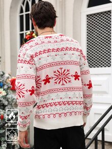 Manfinity Men's Fashion Jacquard Long Sleeve Sweater, Versatile For Holidays - Red - View 2