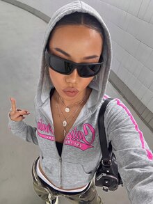 StreetHx 美式復古修身拉鍊連帽運動外套 女款 - 淺灰色 - 查看 5