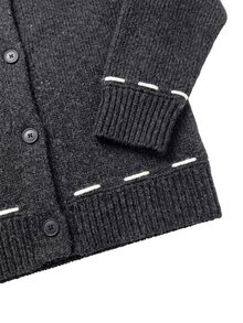 Grovea Autumn/Winter Plus Size Dark Gray Contrast White Stitch Trim Round Neck Front Button Raglan Knit Cardigan - Dark Grey - View 5