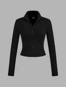 SHEIN EZwear 2件組女款純色拉鍊門襟長袖修身休閒T恤 - 彩色 - 查看 5