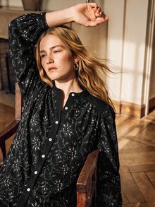 Écloséra Women's Long Sleeve Floral Print Patchwork Solid Color Loose Elegant Blouse For Date, Party And Commute - Black - View 5