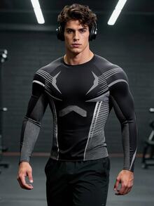 GymBeat Men's Striped Raglan Long Sleeve Casual Fitness Sports T-Shirt - Black - View 3