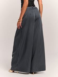 SHEIN BAE Winter Clothes Women's Grey Striped Loose Casual Long Pants Elegant Party Beach Wedding Halloween Christmas - Dark Grey - View 2