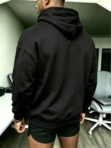 GymBeat Men's Letter Print Long Sleeve Hooded Sweatshirt - Black - View 2