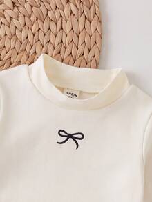 SHEIN Baby Girl Cute Versatile Knitted Thermal Lined Top, Autumn/Winter - White - View 7