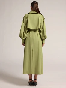 SHEIN BAE Women's Autumn/Winter Classic Lapel Daily Versatile Commute Elegant Solid Color Long Curved Sleeve Four-Button Front Open Trench Coat Jacket - Green - View 2