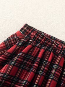 Souflis (少女款) 格紋蝴蝶結百褶裙，紅色底色復古格紋布料，側縫配色格紋 3D 蝴蝶結裝飾，適合日常上學、開學季、姊妹聚會、派對活動、戶外拍照、拜訪親友、近郊出遊，春秋穿著，可愛時尚 - 紅色 - 查看 5