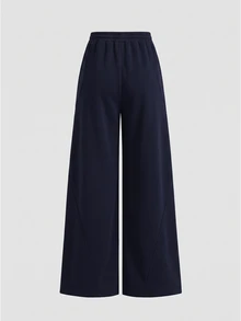 SHEIN Teen Girls Navy Blue Loose Drawstring Wide Leg Sweatpants, Fall Clothes Back To School - Navy Blue - View 2