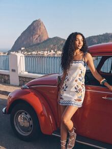 CAJUNI Short Sheath Dress Featuring Tassel Strap Details And A Tropical Cross-Stitch Style Print. - Multicolor - View 3