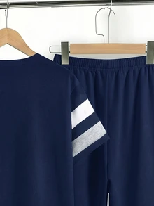 Setelan Kaos Lengan Pendek Kerah Bulat dan Celana Panjang Minimalis Kasual untuk Remaja Laki-laki, Cocok untuk Musim Panas, Motif Kartun - MultiWarna - View 7