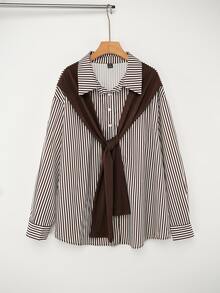 Sweetra CURVE Plus Size Women's Striped Shawl Decor Top And Skirt Fashion Set - Multicolor - View 6