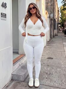 SHEIN Sports 2026 Summer New Women's Plus Size Sports T-Shirt Long Sleeve Multi-Style Tie-Up 2 Pieces Running Top Fall - Multicolor - View 4