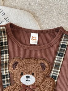 Cozy Pixies Baby Girl Baby Girl Casual Daily Comfortable Embroidered 2 In 1 Round Neck Pullover Dress - Brown - View 5