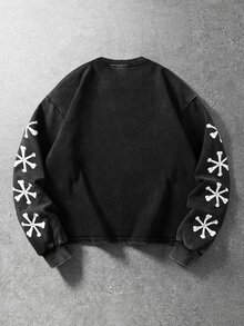 ROMWE MEN Men's Visual Style Skull Abstract Print Streetwear Long Sleeve T-Shirt - Black - View 3
